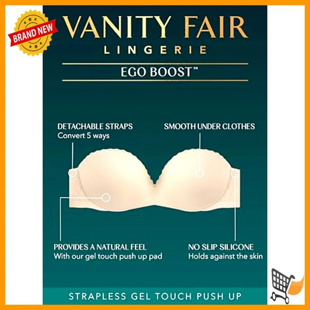 Strapless Push Up Bra with Gel Touch Pads, Convertible Straps, Smooth Under